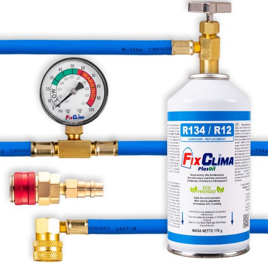 Obrazek Zestaw do klimatyzacji samochodowej gaz R134A + adapter HP/LP