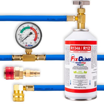 Obrazek Zestaw do klimatyzacji aut GAZ R134A Z USZCZELNIACZEM + ADAPTER HP/LP