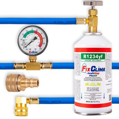 Obrazek Zestaw do klimatyzacji samochodowej gaz R1234YF z uszczelniaczem + adapter